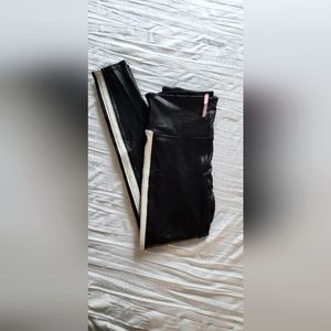 SPANX black leggings with white side stripe size medium NWOT